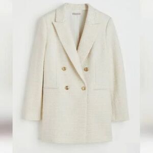 H&M Women's Cream Tweed Double Breasted Coat